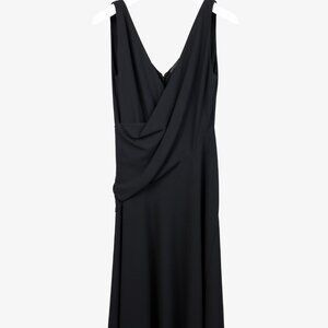 Donna Karan Black Drape Front Wool Dress